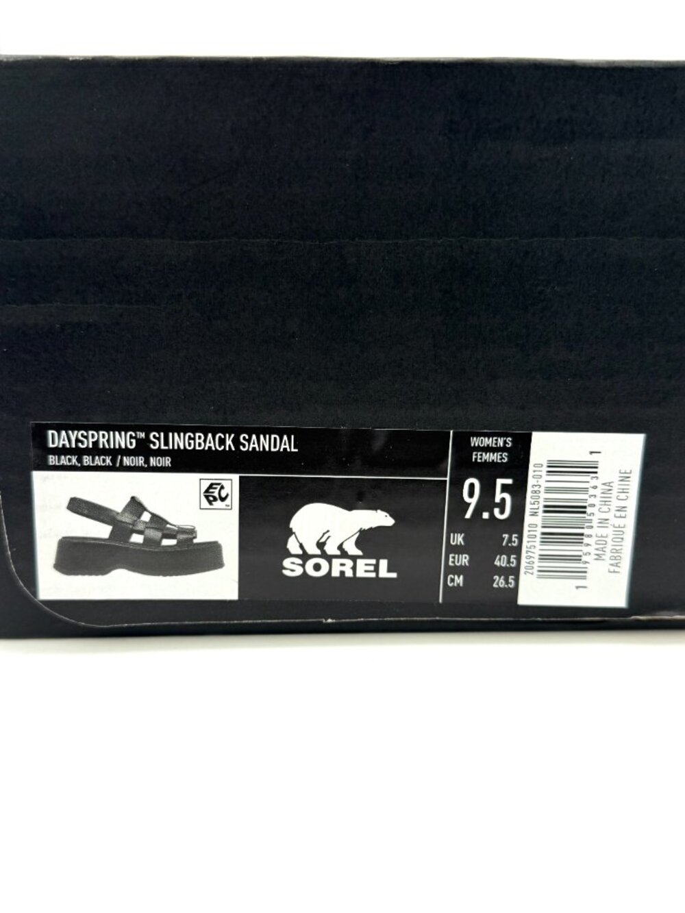 SOREL Dayspring Black Leather Platform Wedge Slingback Sandals Women’s 9.5 NIB - Picture 13 of 13
